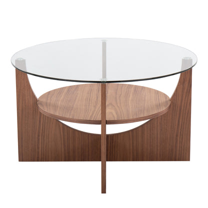 U - Shaped Contemporary Coffee Table - Walnut / Clear