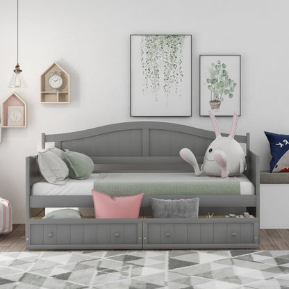 Twin Daybed With 2 Drawers, Sofa Bed For Bedroom Living Room, No Box Spring Needed - Gray