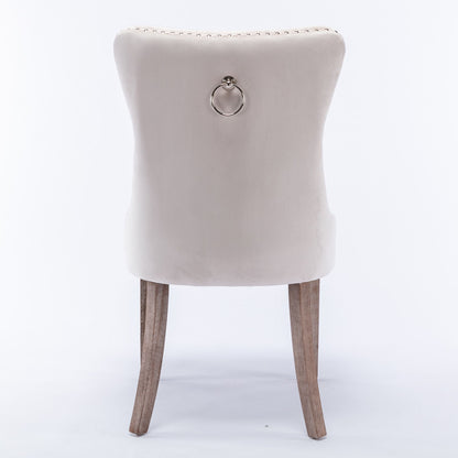 Nikki - Modern, High-End Tufted Solid Wood Contemporary Velvet Upholstered Dining Chair With Wood Legs Nailhead Trim (Set of 2) - Beige