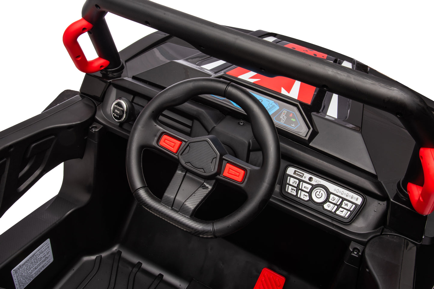 12V7A*2 30W*4 Four-Wheel Drive Leather Seat One Button Start, Forward And Backward, High And Low Speed, Music, Front Light, Power Display, Two Doors Can Open, 2.4G R / C, Seat Belt Four Wheel Absorber - Black