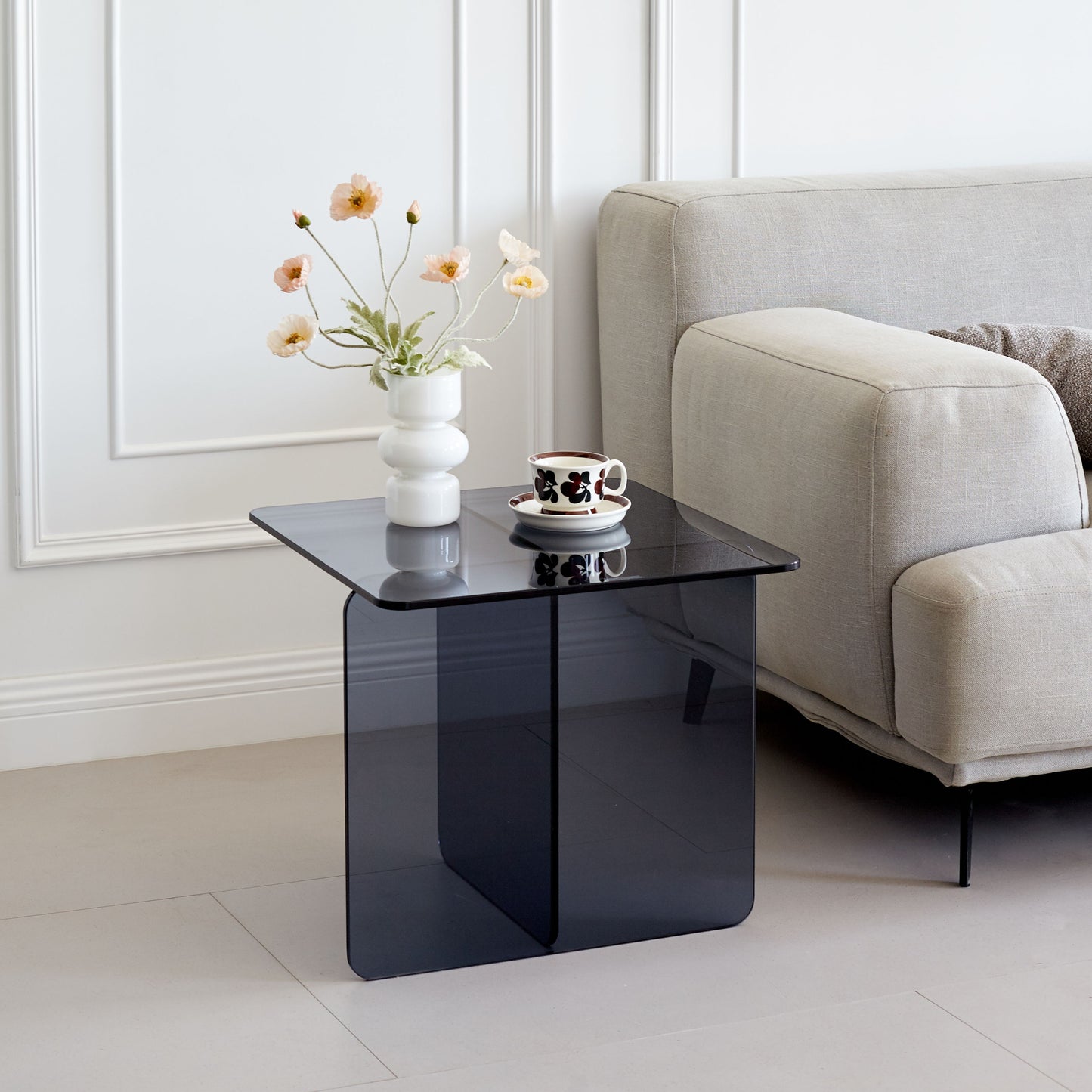 Tempered Glass Side Table, Multi Purpose Night Stand, Durable Transparent End Table - Smoke Gray
