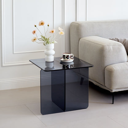 Tempered Glass Side Table, Multi Purpose Night Stand, Durable Transparent End Table - Smoke Gray