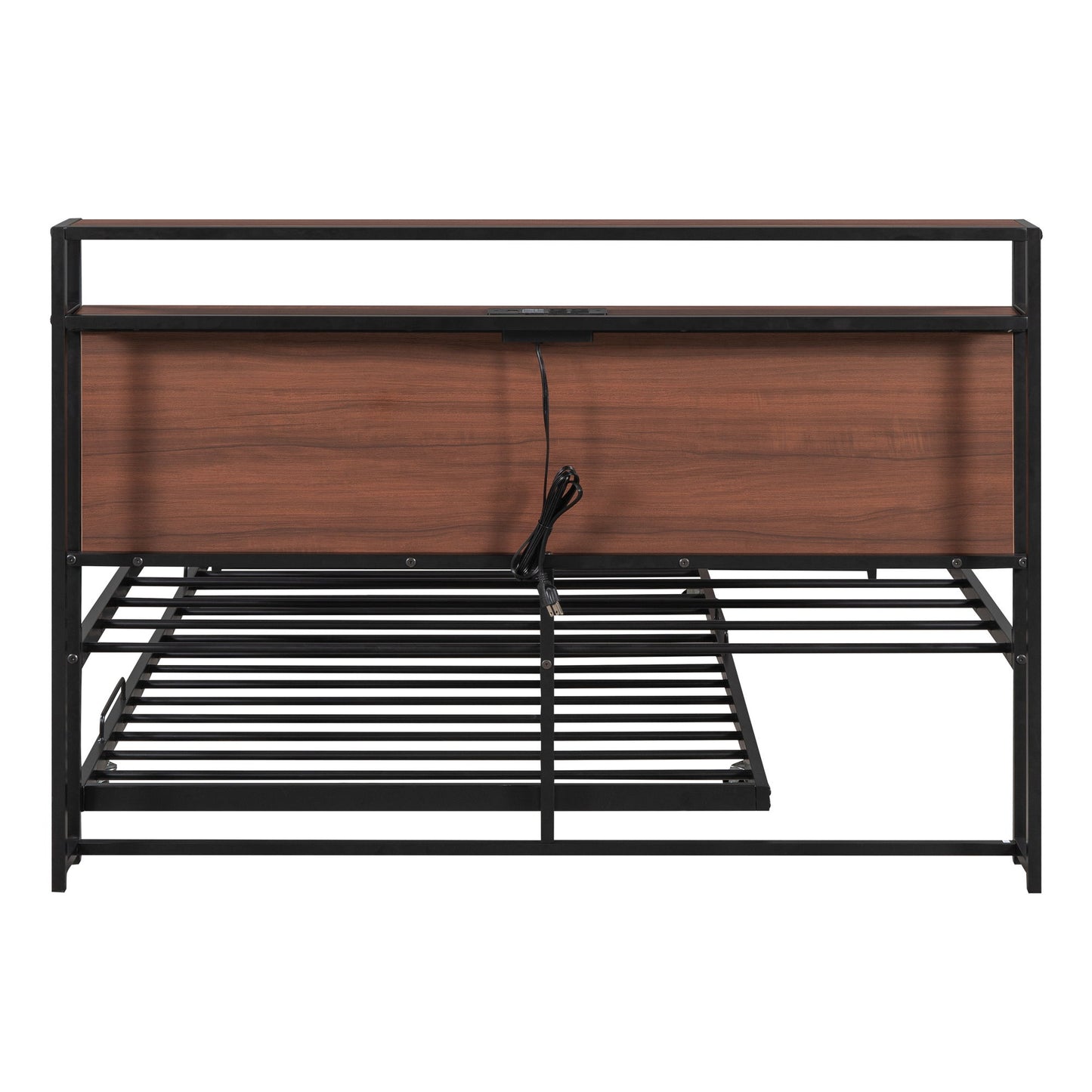 Full Size Platform Bed Frame With Trundle, USB Ports And Slat Support,No Box Spring Needed - Black