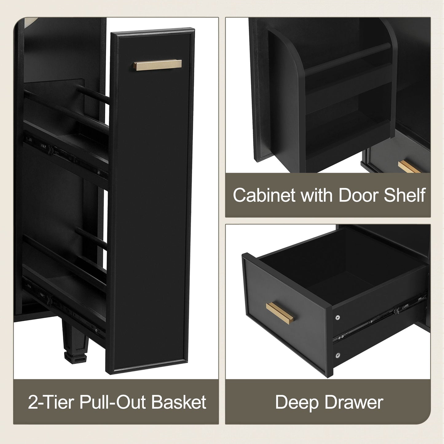 Modern Solid Wood And 24" Bathroom Vanity With Sink, Deep Drawer, Door Shelf, 2 Tier Basket - Black