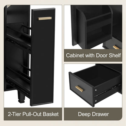 Modern Solid Wood And 24" Bathroom Vanity With Sink, Deep Drawer, Door Shelf, 2 Tier Basket - Black