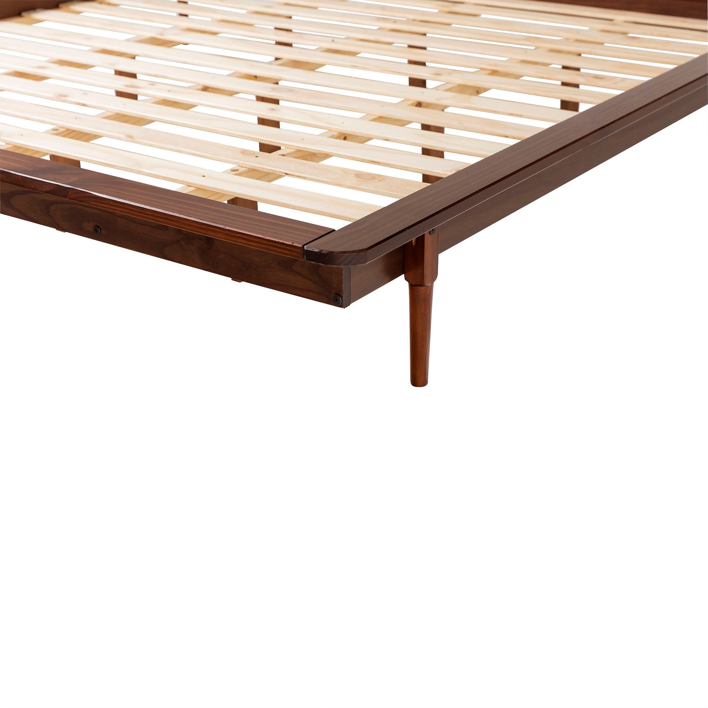 Mid-Century Modern Solid Wood King Platform Bed Frame - Walnut