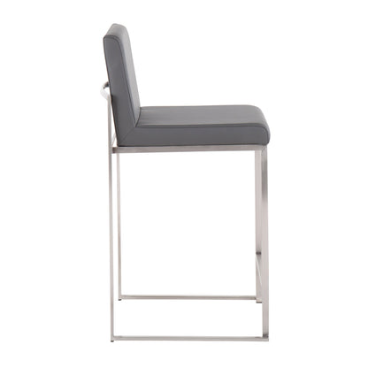 Fuji - Contemporary High Back Counter Stool (Set of 3) - Gray - Faux Leather