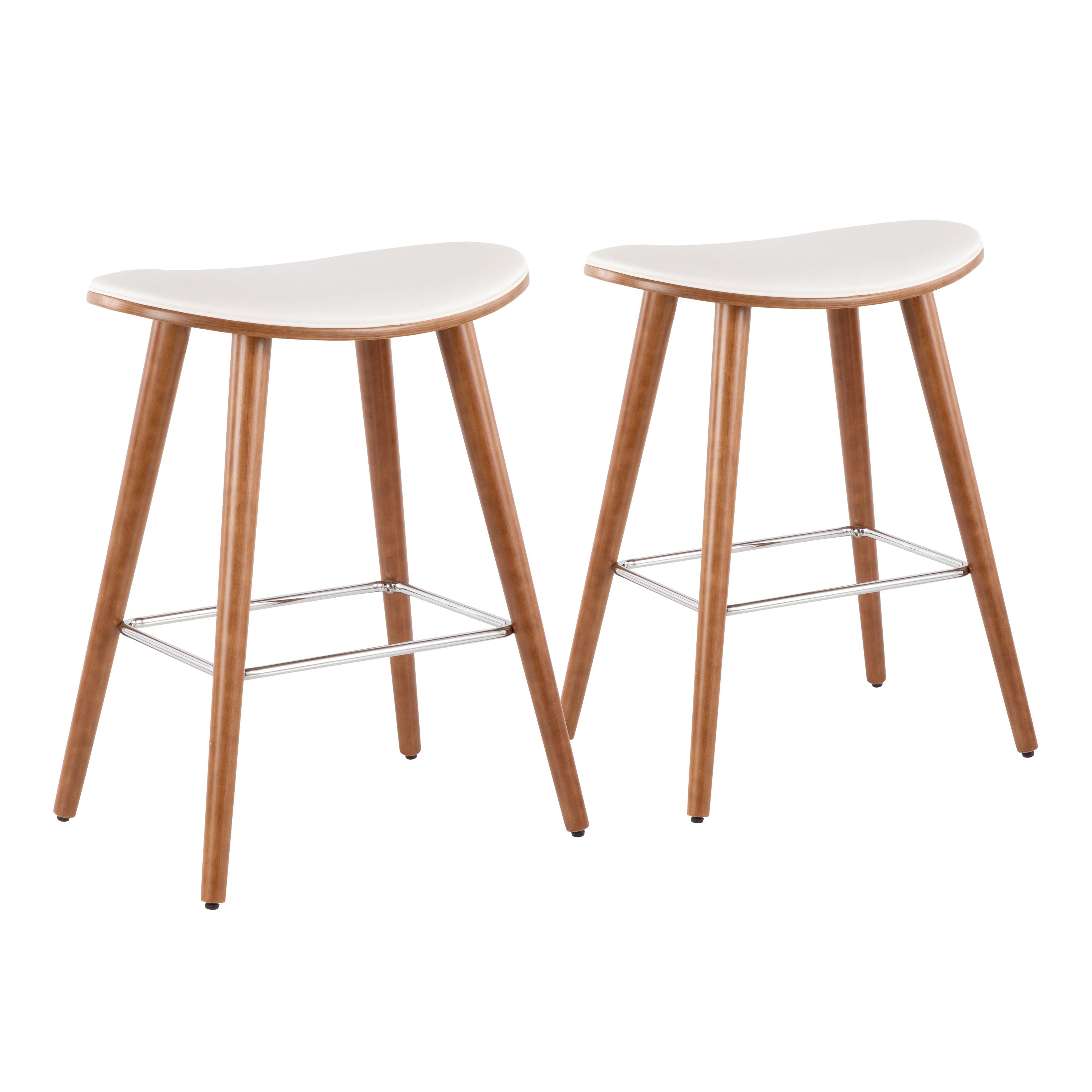 Saddle - Mid-Century Modern Counter Stool (Set of 2) - Walnut / White