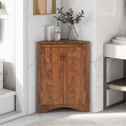Triangle Bathroom Storage Cabinet With Adjustable Shelves, Freestanding Floor Cabinet For Home Kitchen - Brown