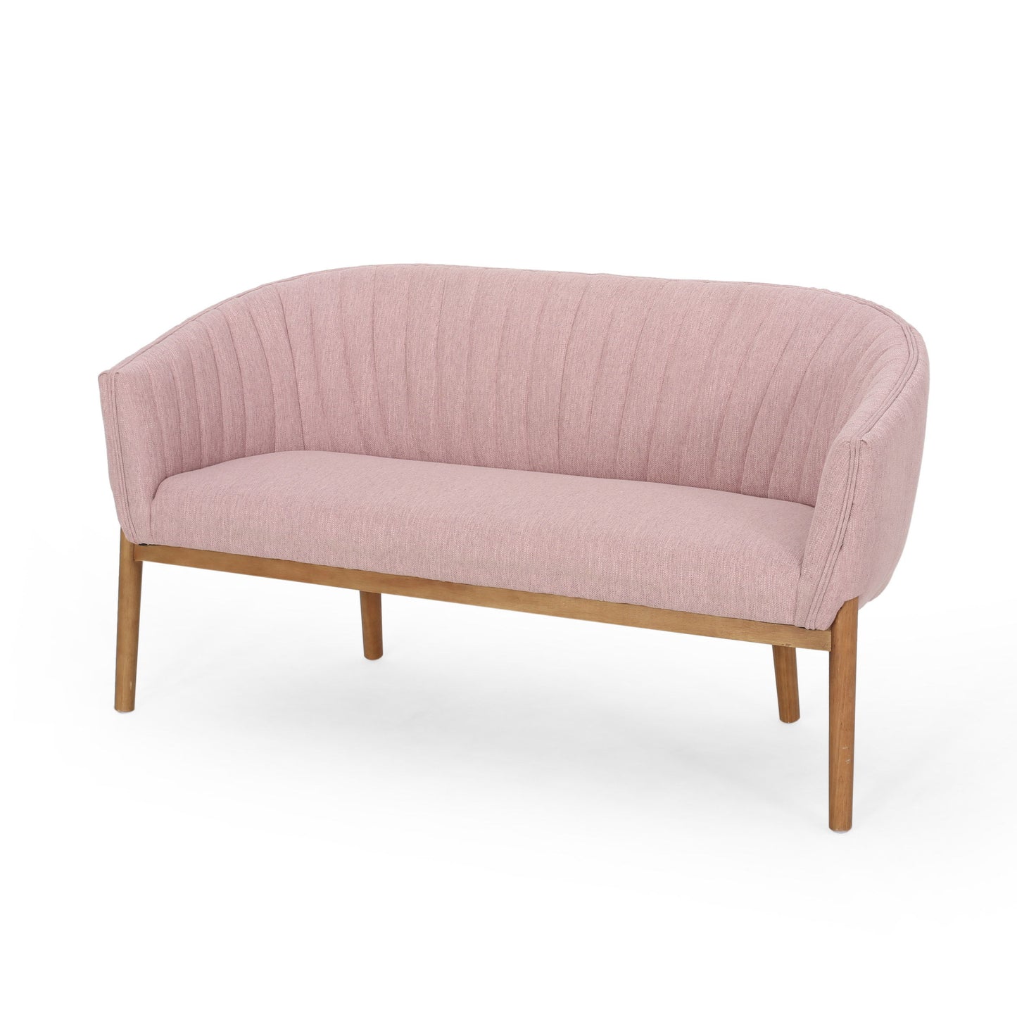 Mid Century Modern Loveseat With Channel Stitched Backrest - Blush
