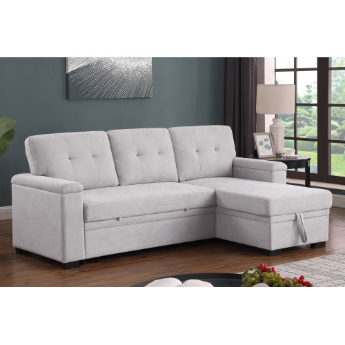 Lucca II - Woven Fabric Reversible Sleeper Sectional Sofa With Storage Chaise and Pocket Coil Seating - Light Gray