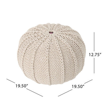 Bordeaux - Knitted Cotton Round Pouf, Versatile Ottoman And Floor Cushion - Beige