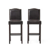 Bar Stools (Set of 2), Upholstered Barstools Armless, Rubber Wood Leg - Brown