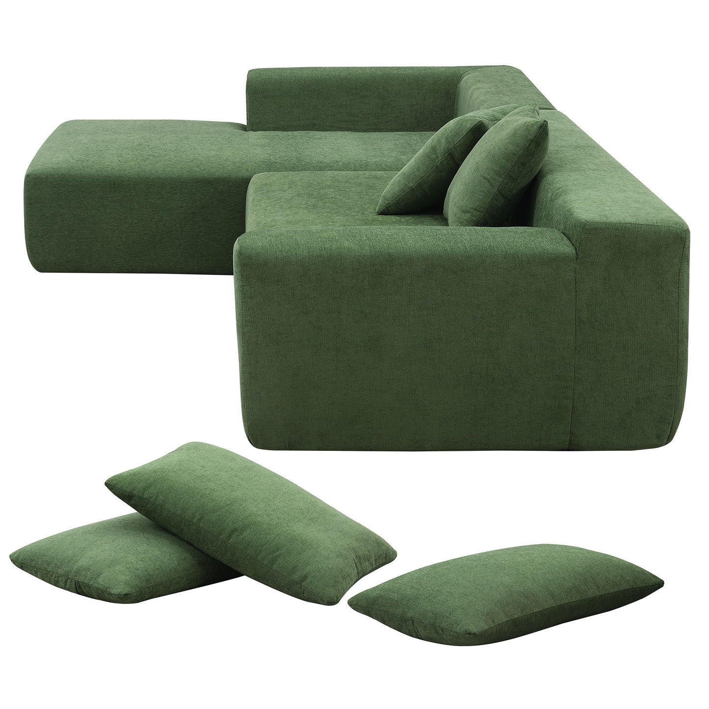 Modular Sectional Living Room Sofa Set, Modern Minimalist Style Couch, Upholstered Sleeper Sofa Salon, 2 Piece Free Combination, L-Shape - Green