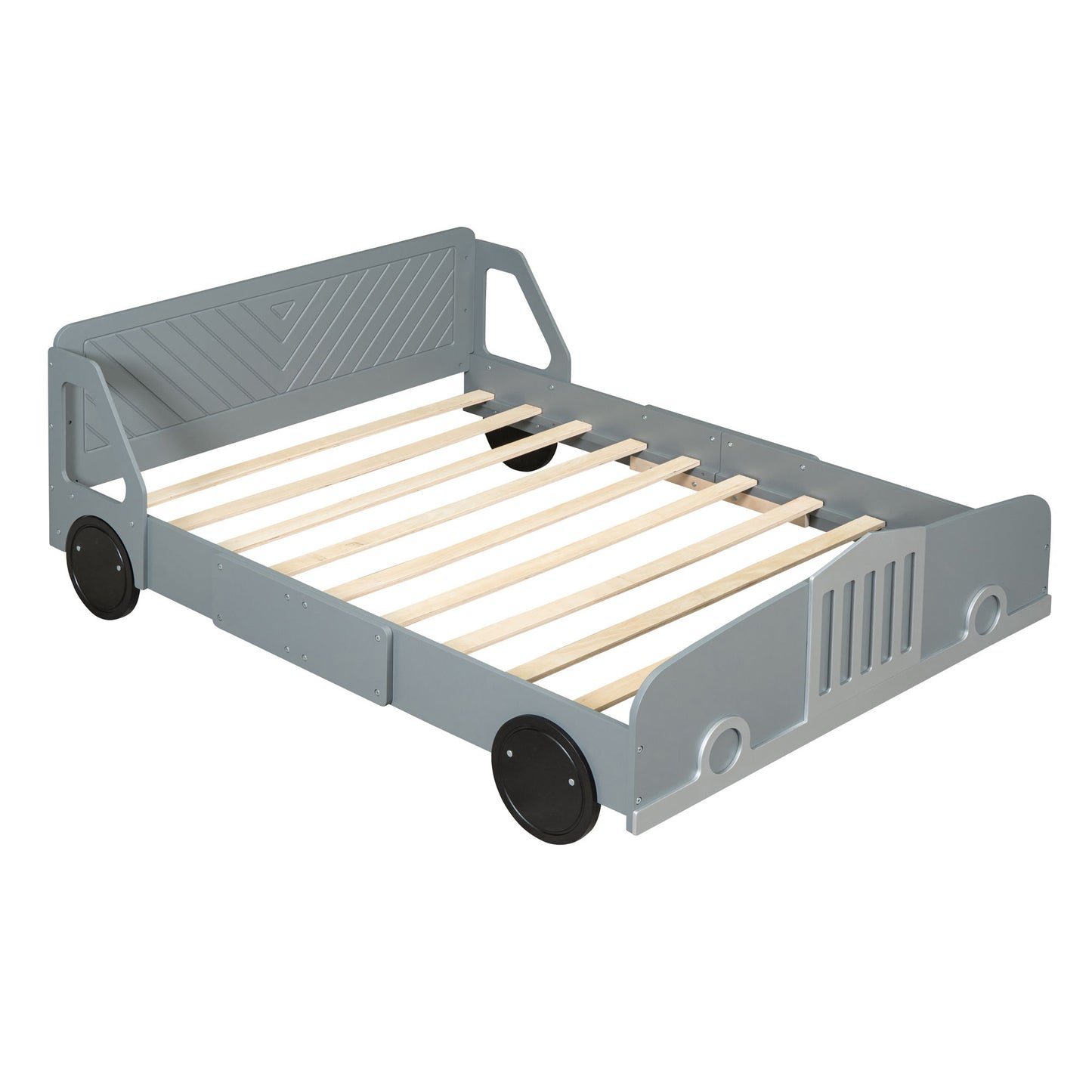 Full Size Car Shaped Platform Bed With Wheels - Gray