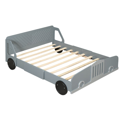 Full Size Car Shaped Platform Bed With Wheels - Gray