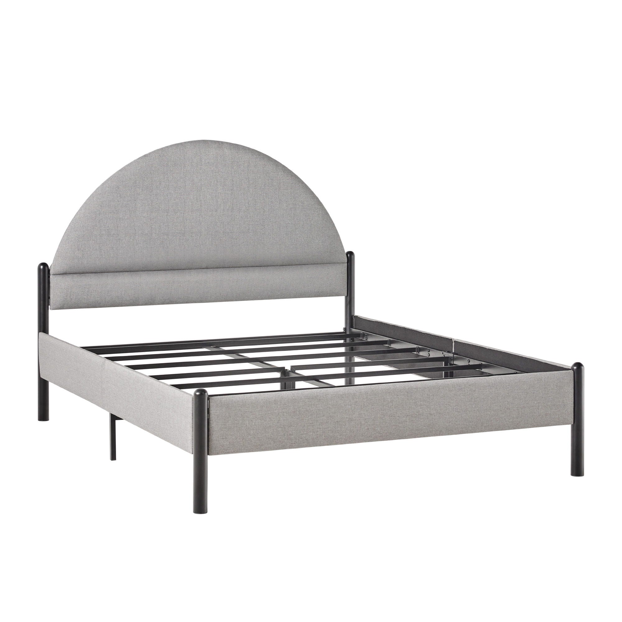 Queen Bed Frame Modern Upholstered Curved Headboard - Gray
