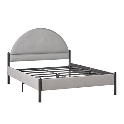 Queen Bed Frame Modern Upholstered Curved Headboard - Gray