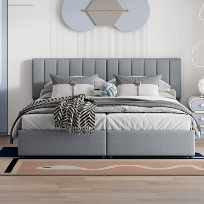 King Size Upholstered Platform Bed With A Hydraulic Storage System - Gray