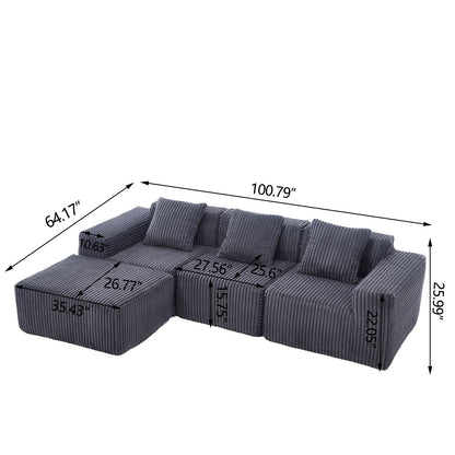 Modern Minimalist Modular Sectional Sofa With Deep Seats Upholstered L - Shape Cloud Couch, Right Facing Chaise - Dark Gray