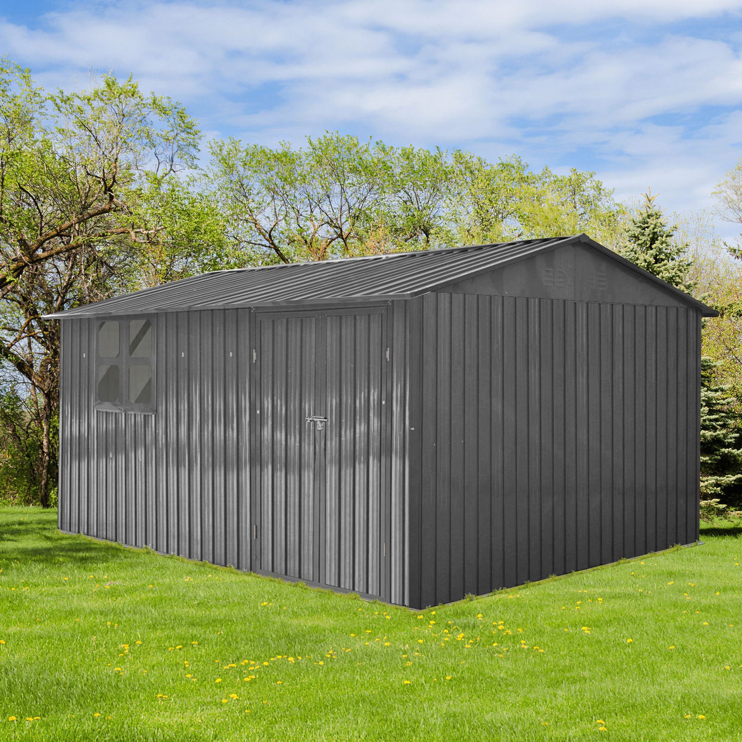 10'x12' Garden Sheds Outdoor Storage Sheds With Window - Gray
