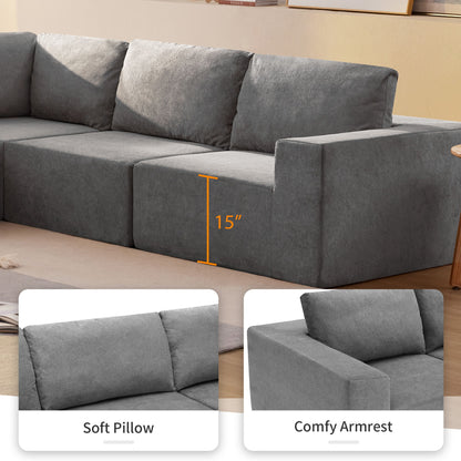 Modular L Shaped Sectional Sofa, Luxury Floor Couch Set, Upholstered Indoor Furniture, Foam - Filled Sleeper Sofa Bed 5 Pieces Free Combination - Gray