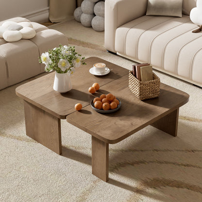 Modern Minimalist Coffee Table Set, Rectangle Coffee Table With Splicing Design, Multifunctional Combination Table For Living Room - Natural