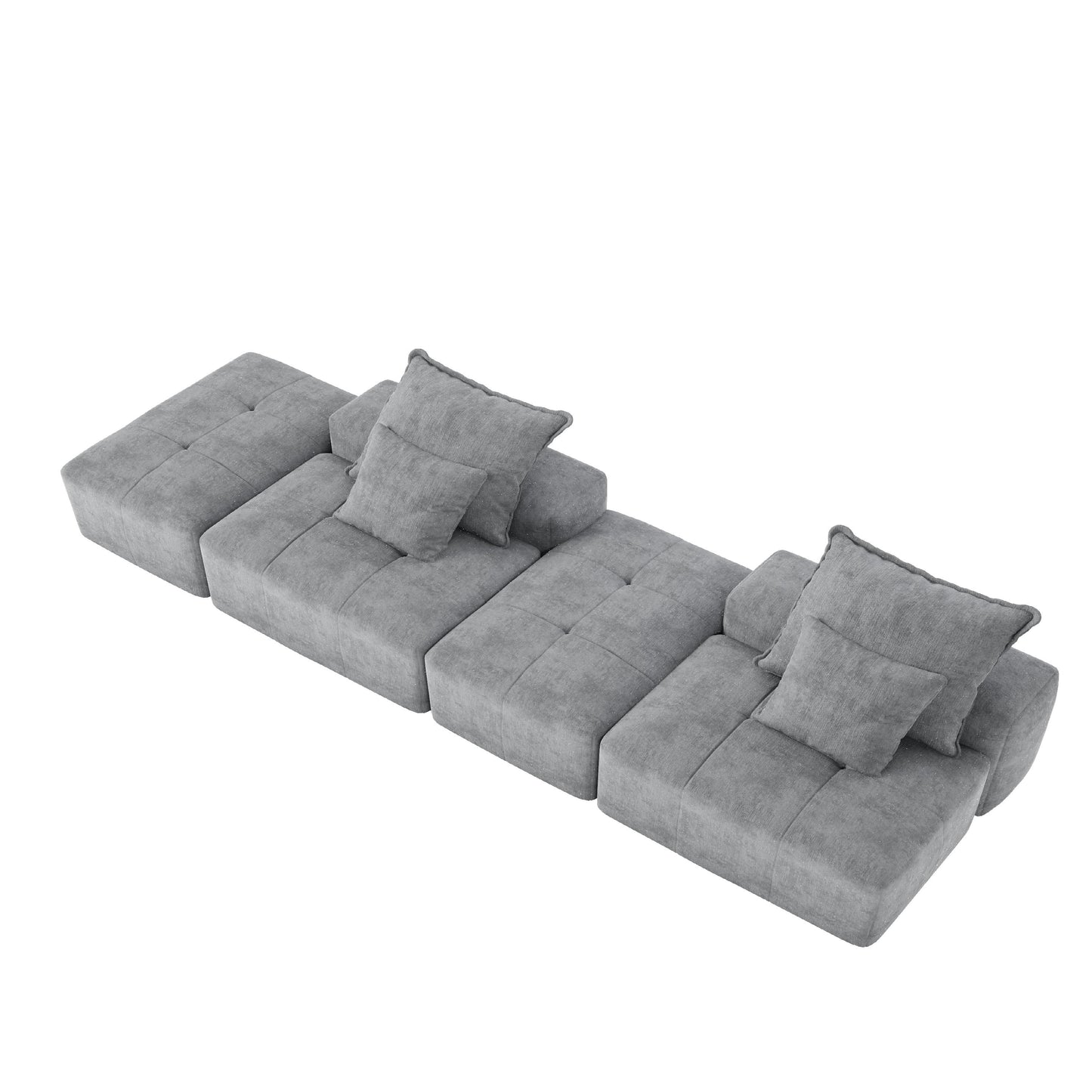 Modern Oversized Modular Sectional Sofa With 2 Ottoman And 2 Seat, Sparkling Chenille Fabric Soft Cushion Sofa With 4 Pillows, 4 Pieces Diy Combination Tufted Sofa, No Assembly Required - Gray