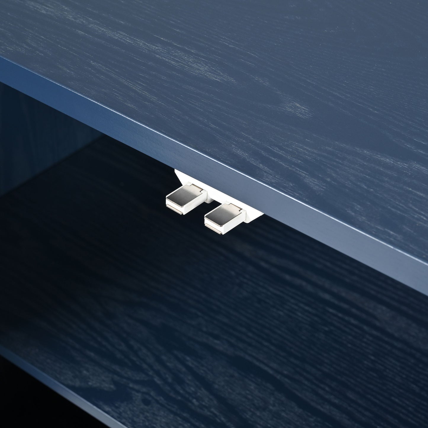 Elegant Sideboard With Sophisticated Wavy Pattern Doors And Arched Groove Design, Adjustable 4 Door Layout - Navy Blue