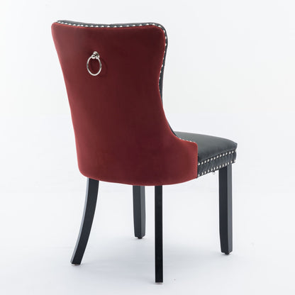 Nikki - Modern, High-End Tufted Solid Wood Contemporary And Velvet Upholstered Dining Chair With Wood Legs Nailhead Trim (Set of 2) - Black / Winered / Burgundy