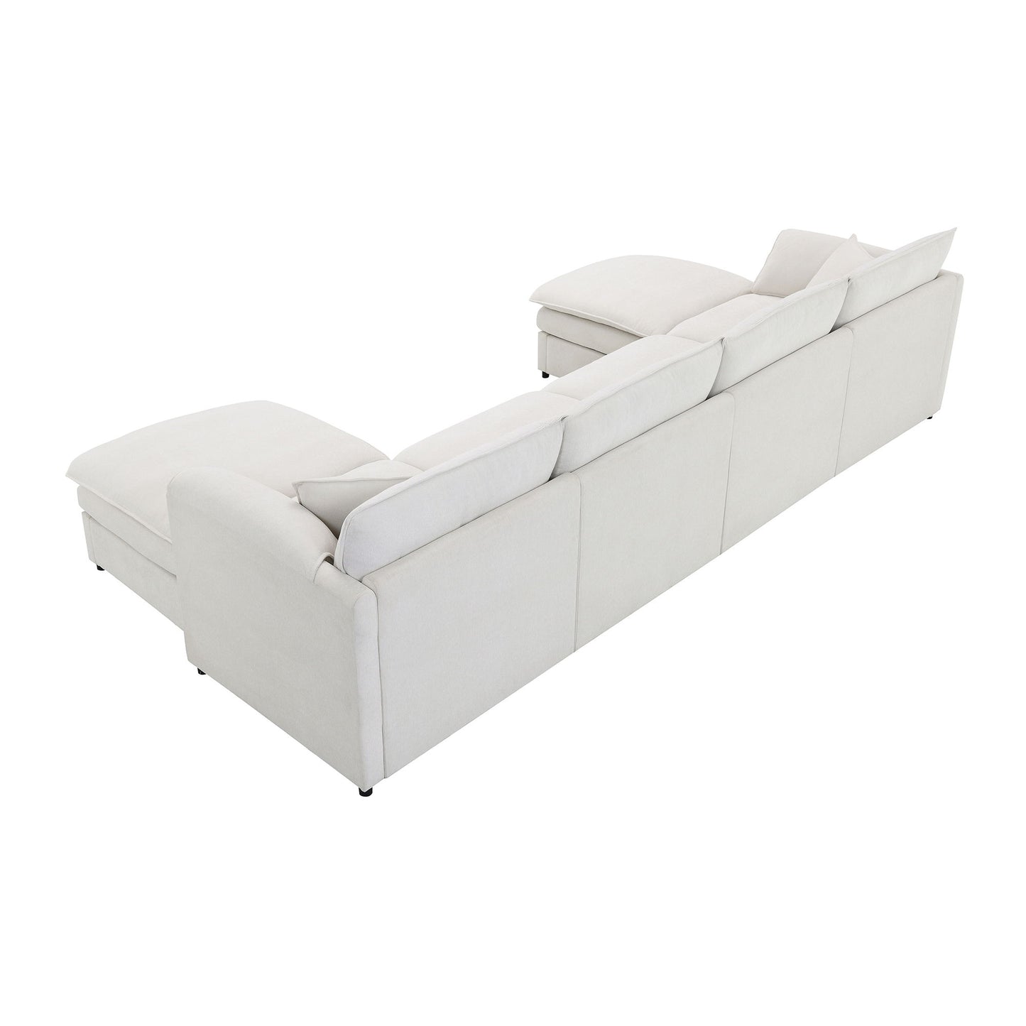 Chenille Modular Sectional Sofa, U Shaped Cloud Couch Set With Double Cushions, 6 Seat Sleeper Sofa Bed With Ottomans, Oversized Indoor Furniture - Cream
