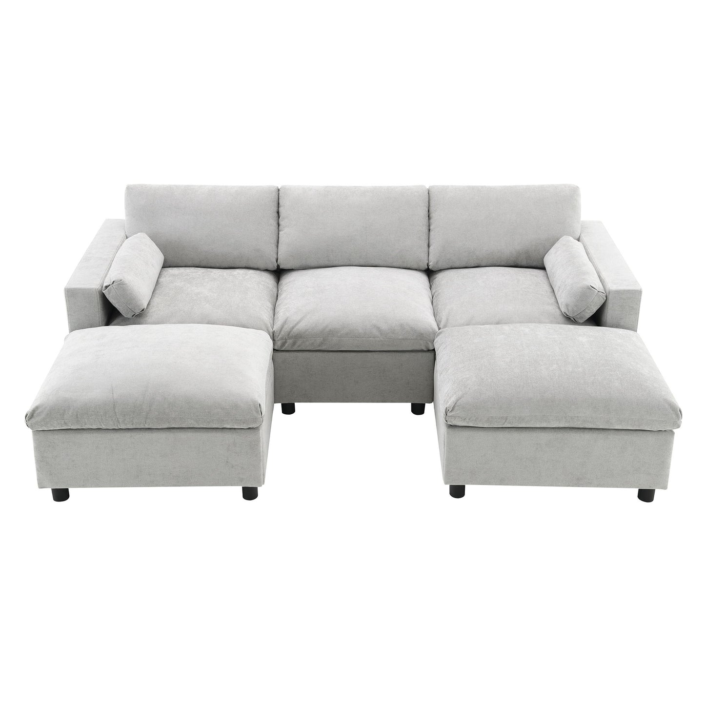 Modular Sectional With Storage Pockets, 5 Seat U Shaped Couch Set With Pillows, Free Combination Modern Cloud Sofa With 2 Movable Ottoman - Medium Gray