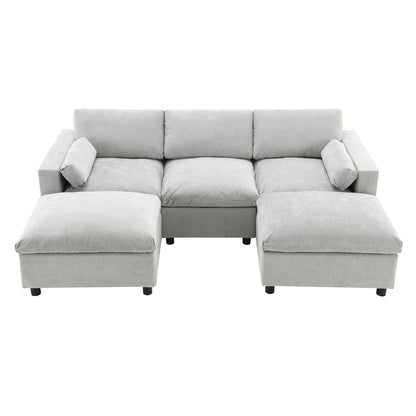Modular Sectional With Storage Pockets, 5 Seat U Shaped Couch Set With Pillows, Free Combination Modern Cloud Sofa With 2 Movable Ottoman - Medium Gray