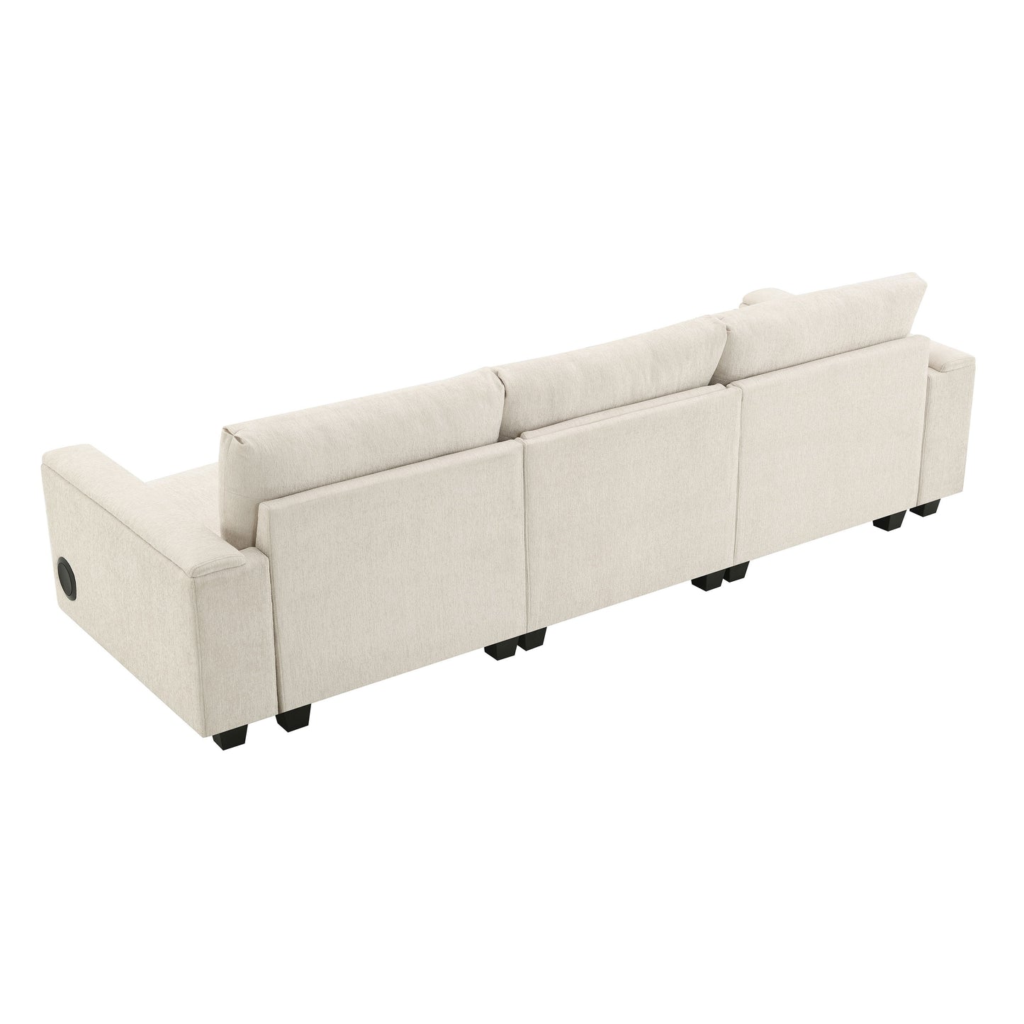 Sectional With Bluetooth Speaker Comfy Cloud Couch Set With Drop Down Table Cup Holders, USB Charger Storage Armrest Wide Seat Sofa - Beige