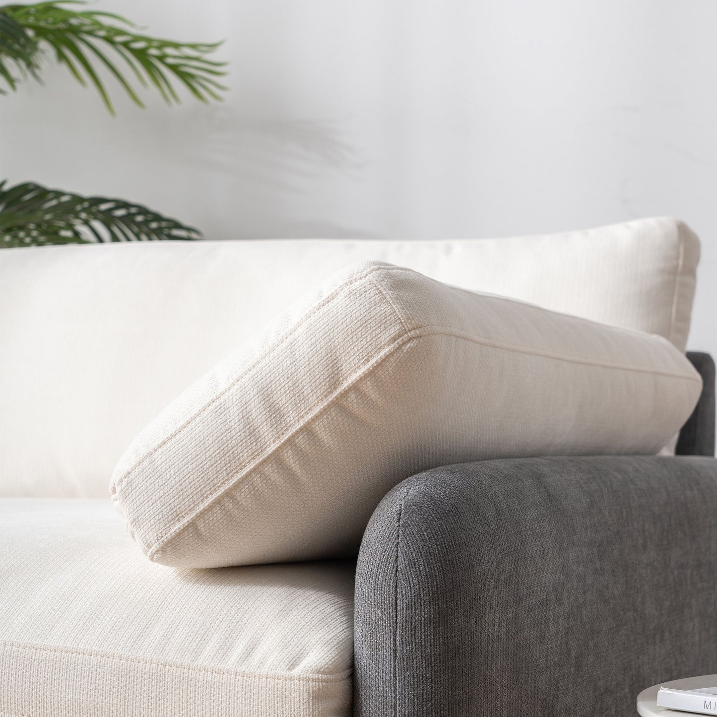 Oversized Single Sofa Chair Wide And Deep Seat, Modern Upholstered Comfy Blocking Couch Lounge With Pillows - Gray / Cream