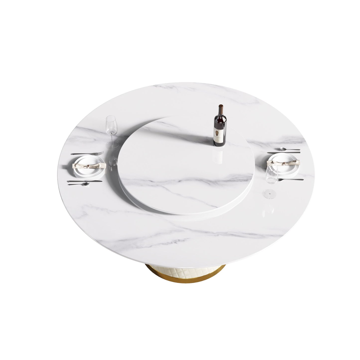 59.05" Modern Artificial Stone Round Carbon Steel Base Dining Table, Can Accommodate 6 People Artificial Stone Turntable - White