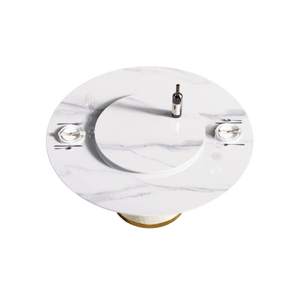 59.05" Modern Artificial Stone Round Carbon Steel Base Dining Table, Can Accommodate 6 People Artificial Stone Turntable - White