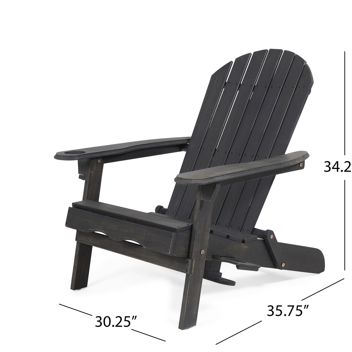 Zenithia - Outdoor Foldable Adirondack Chair With 2 Cup Holders - Dark Gray