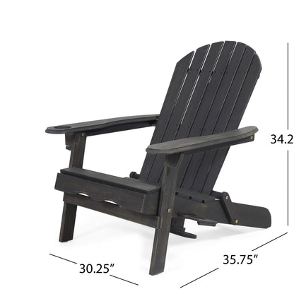 Zenithia - Outdoor Foldable Adirondack Chair With 2 Cup Holders - Dark Gray