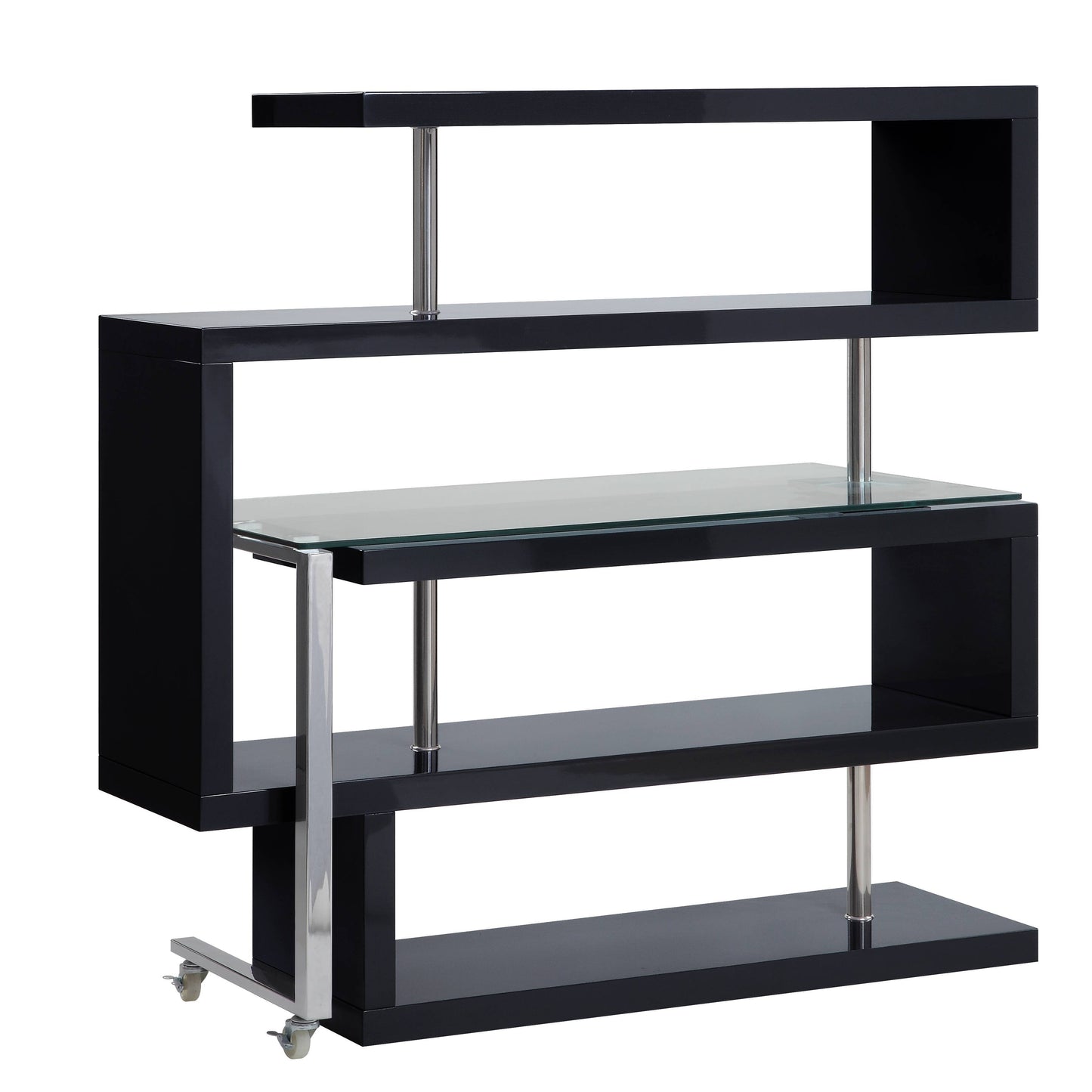 Buck II - Clear Glass, Chrome High Gloss Writing Desk With Shelf - Black