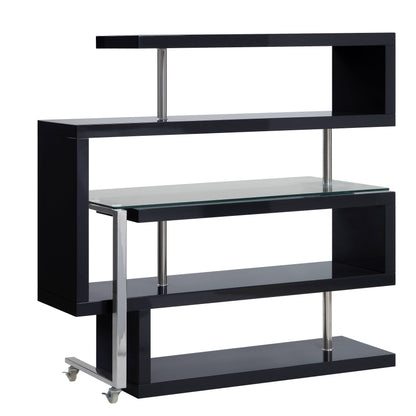 Buck II - Clear Glass, Chrome High Gloss Writing Desk With Shelf - Black