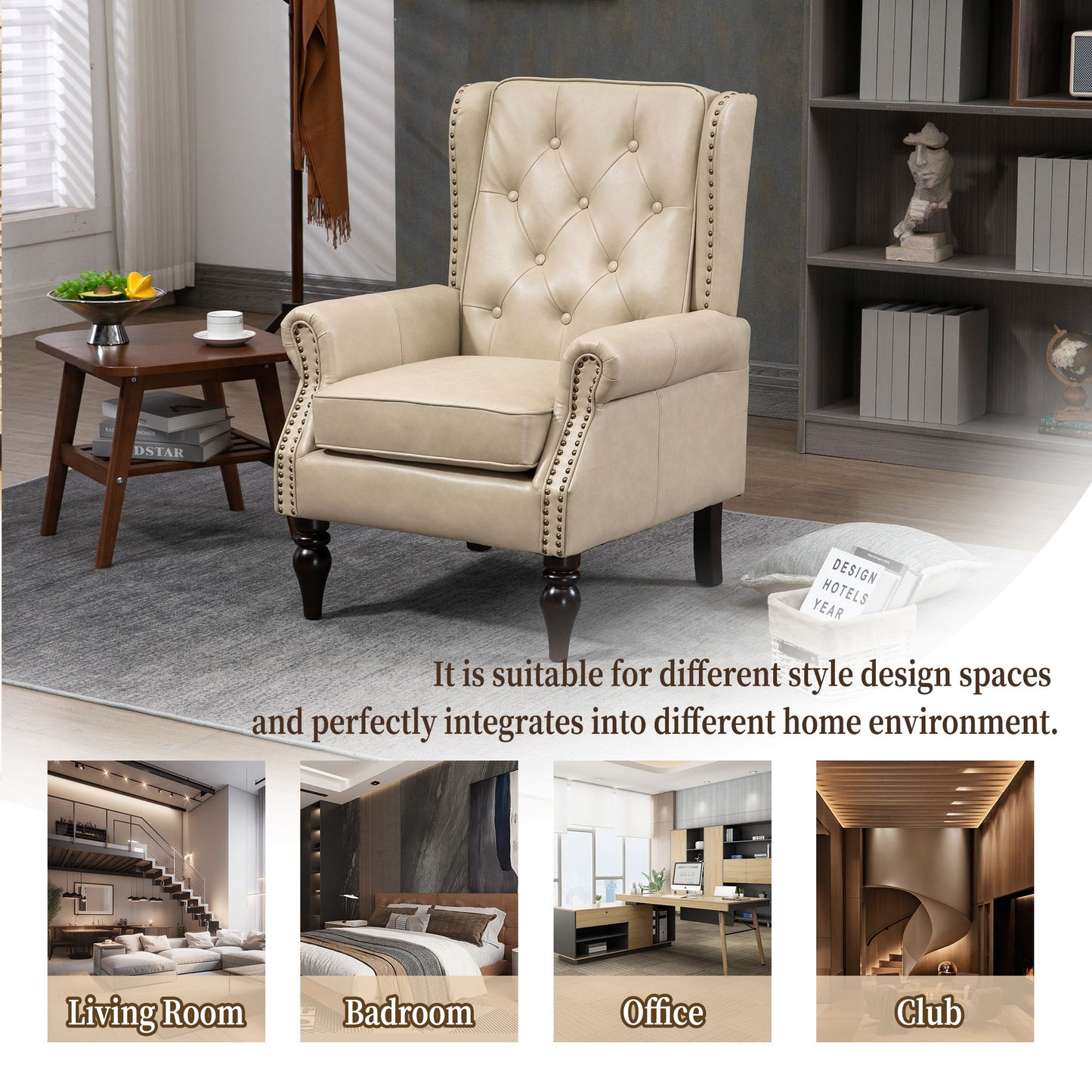 Modern Accent Chair Lounge Chair With Sturdy Wood Legs - Camel