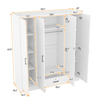 4 Door Wardrobe With 1 Drawer - White