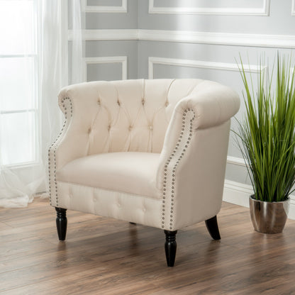 Celestialis - Upholstered Fabric Club Chair With Tub Design And Rolled Recessed Armrests - Beige