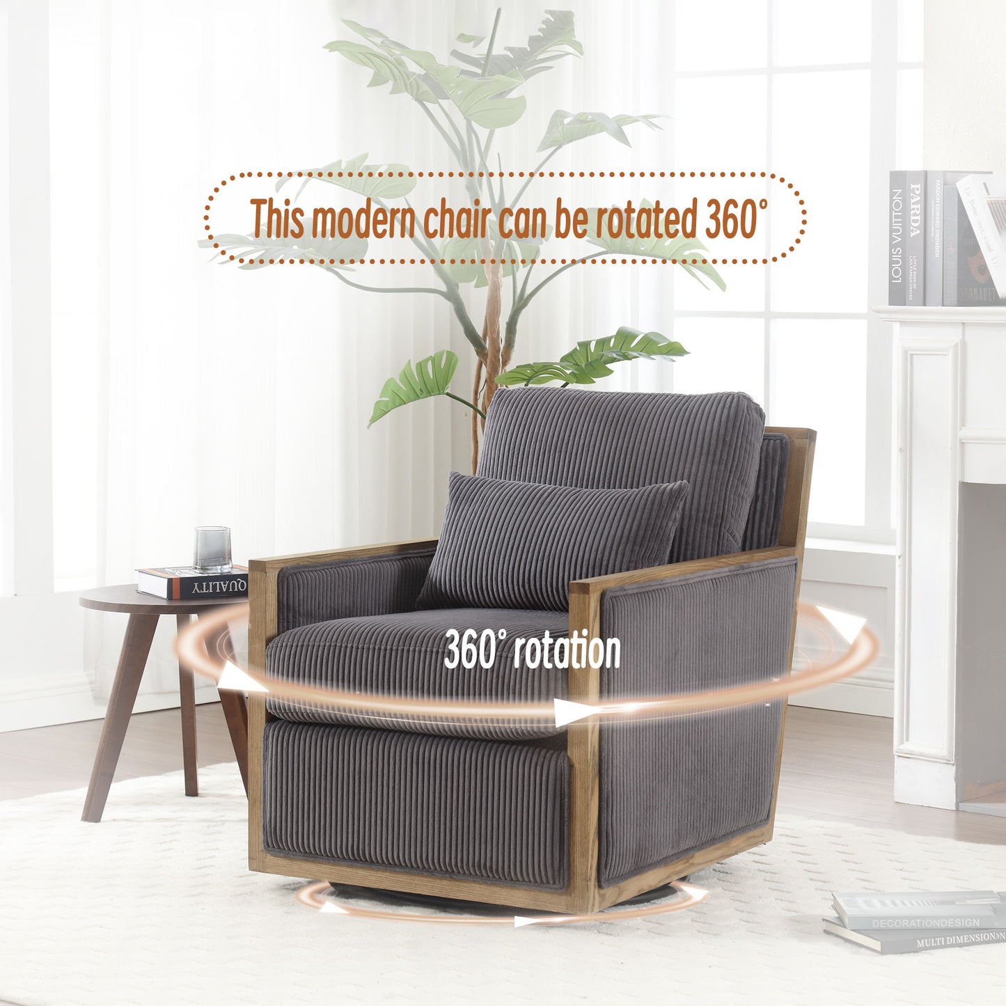 Swivel Barrel Chair, Comfy Accent Sofa Chair With 360 Degree Rotation And Hardwood Frame - Dark Gray