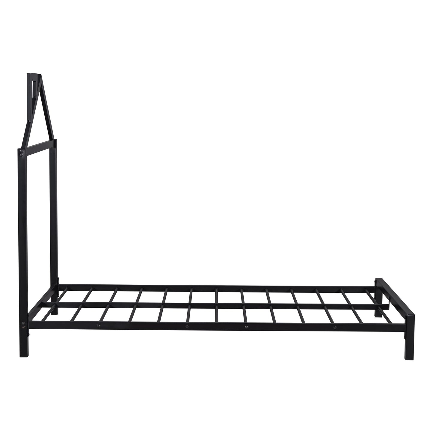 Twin Size Platform Bed With House-Shaped Headboard Design - Black