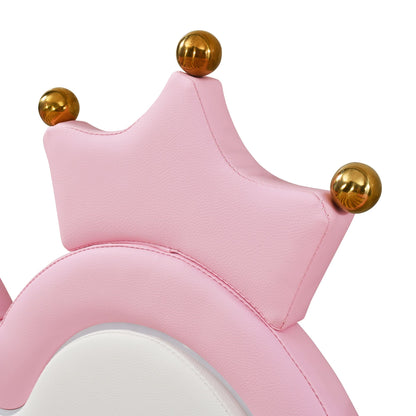 Twin Extending Daybed With LED Lights, Modern Upholstered Princess Daybed With Crown Headboard - Pink
