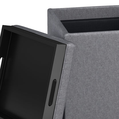Rockwood - Cube Storage Ottoman With Tray - Slate Gray