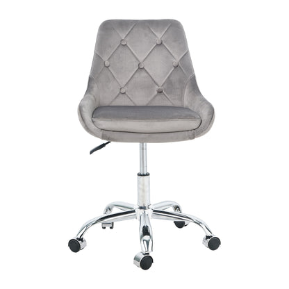 Modern Velvet Fabric Dining Chair With Chrome Legs, Soft And Comfortable, Lift Adjustment, Space Saving - Gray