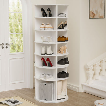 6 Tier Spinning Shoe Rack, Free Standing, 360ÔøΩÔøΩ Revolving Shoe Organizer - White